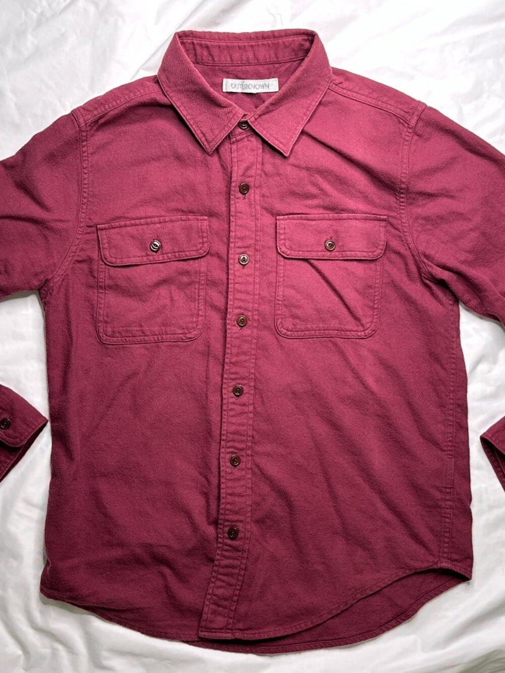 Outerknown Flannel Shirt Mens Small Burgundy Button Up Long Sleeve Soft Organic